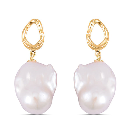White Baroque Pearl Earrings in Yellow Gold Plated Sterling Silver