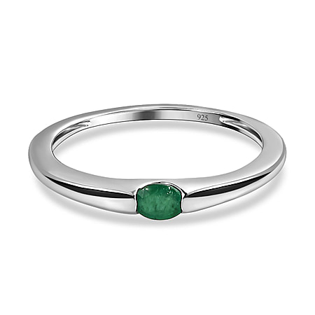 Emerald Ring in Platinum Overlay Sterling Silver