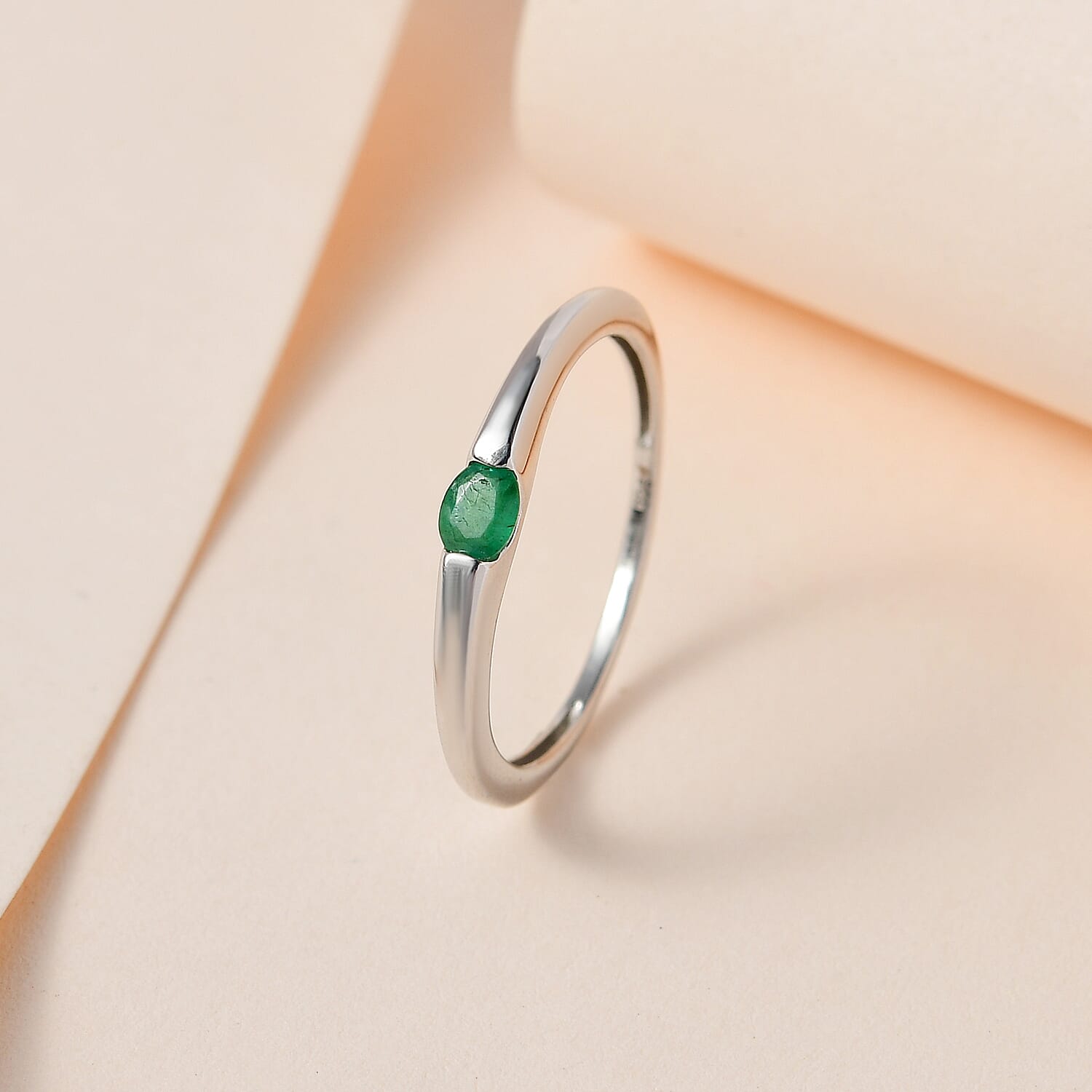 Emerald Ring in Platinum Overlay Sterling Silver