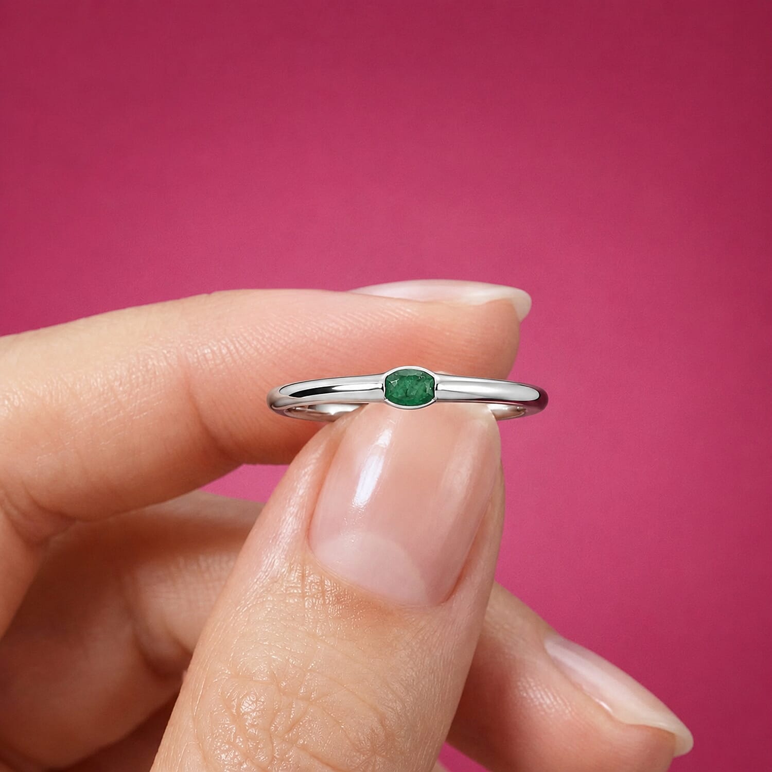 Royal Bali Collection - D'Joy Emerald Band Ring in Platinum Overlay Sterling Silver