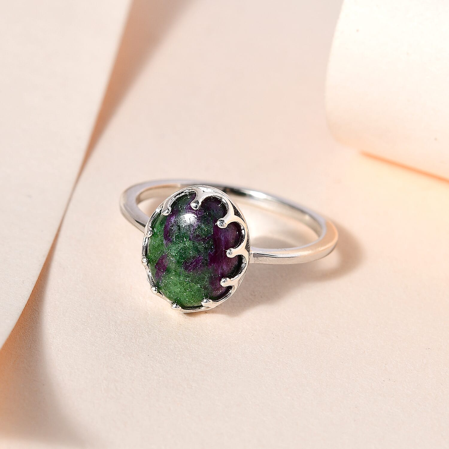 Ruby Zoisite Ring in Platinum Overlay Sterling Silver 3.88 Ct.