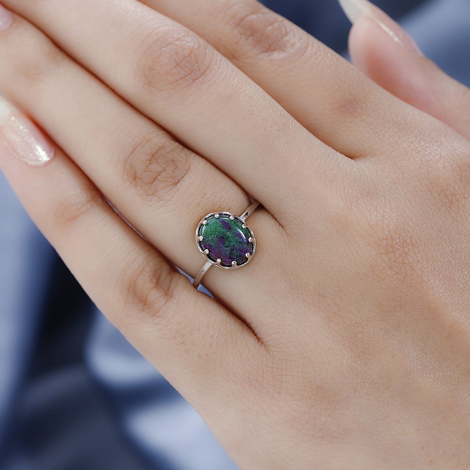 Ruby Zoisite Ring in Platinum Overlay Sterling Silver 3.88 Ct.
