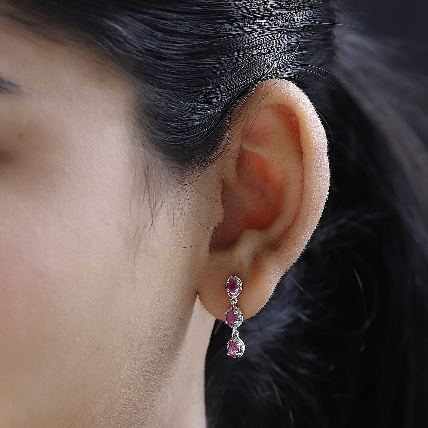 African Ruby Dangle Earrings in Platinum Overlay Sterling Silver 1.51 Ct.