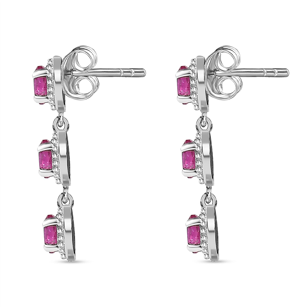 African Ruby Dangle Earrings in Platinum Overlay Sterling Silver 1.51 Ct.