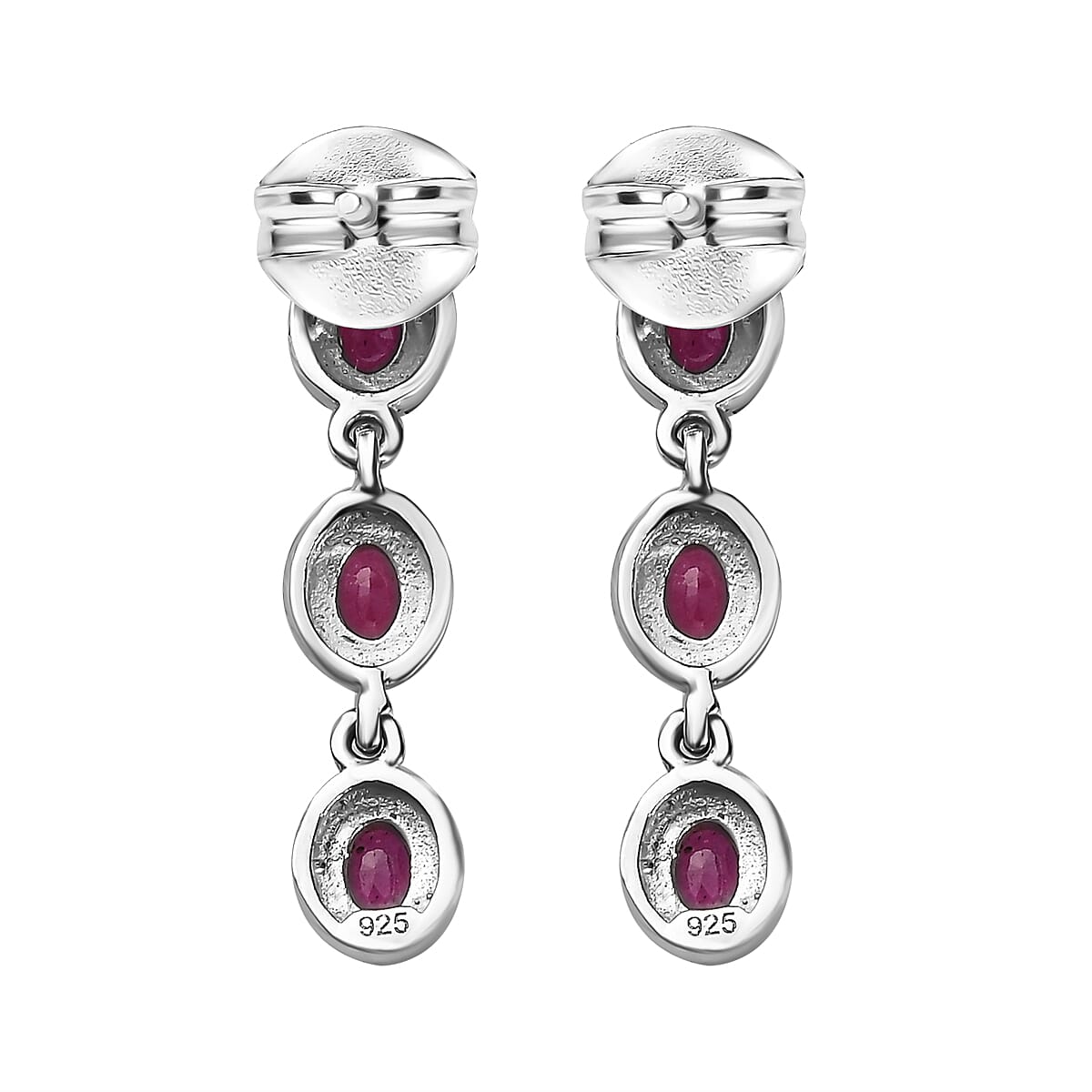African Ruby Dangle Earrings in Platinum Overlay Sterling Silver 1.51 Ct.