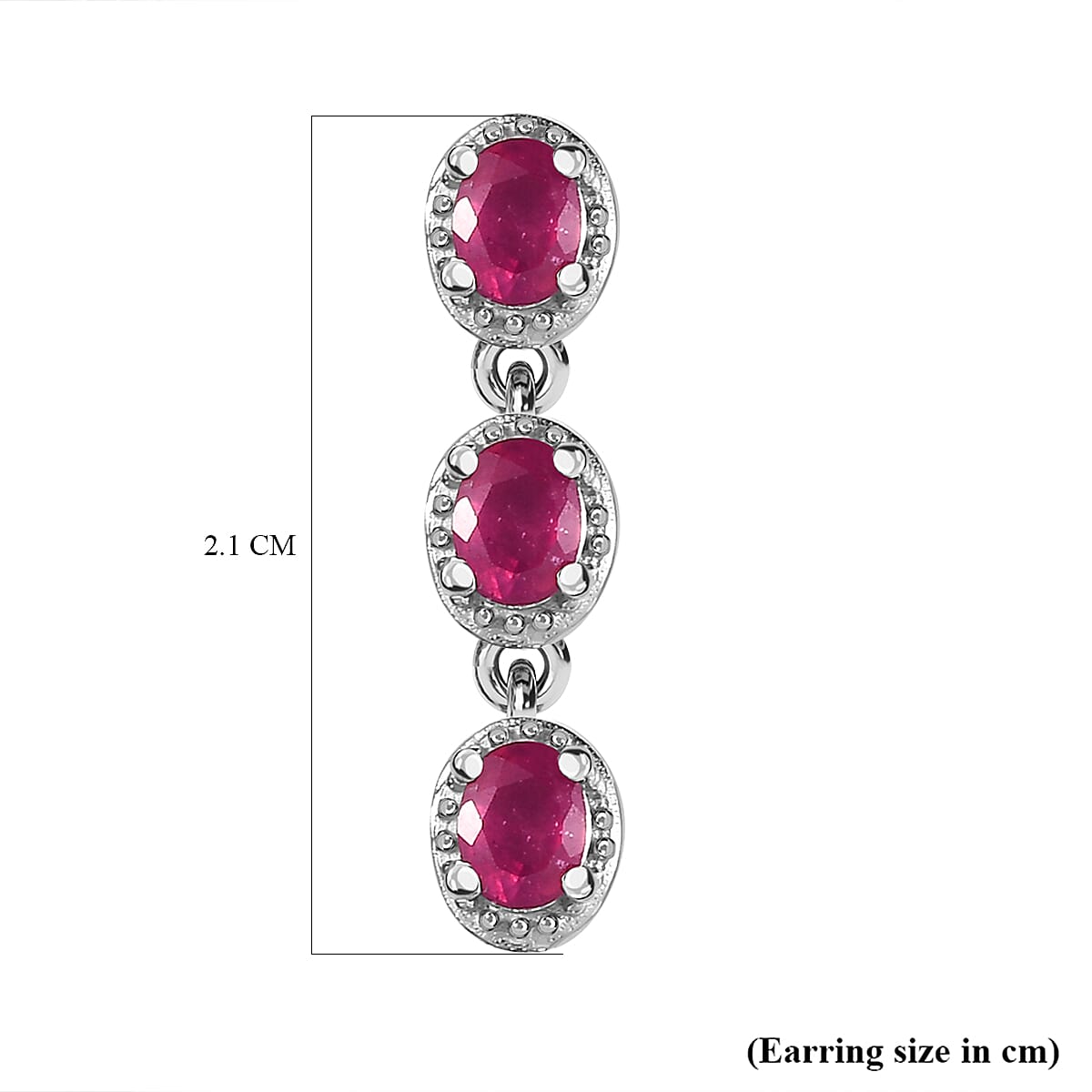 African Ruby Dangle Earrings in Platinum Overlay Sterling Silver 1.51 Ct.