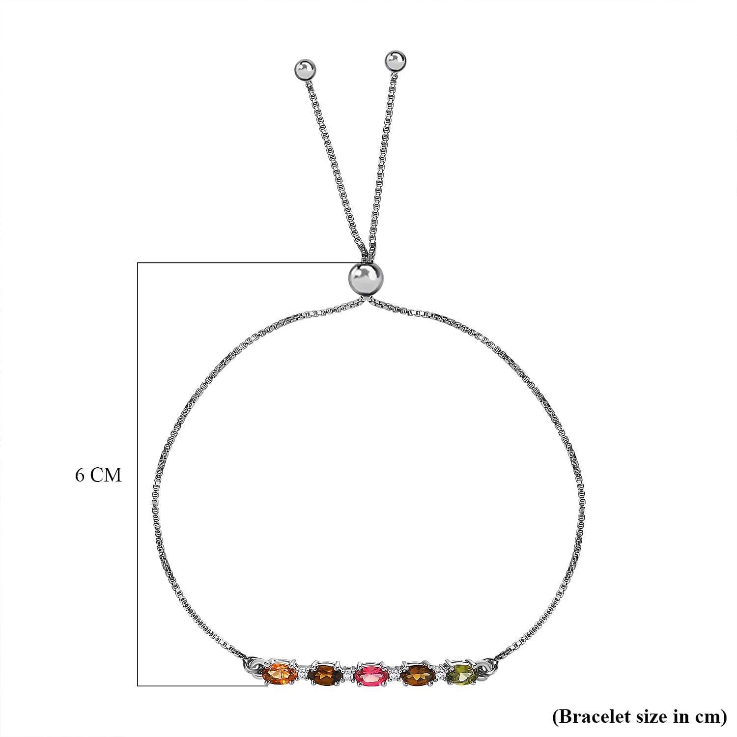 Multi-Tourmaline Bolo Bracelet (Size 7.5-9.5) in Platinum Overlay Sterling Silver