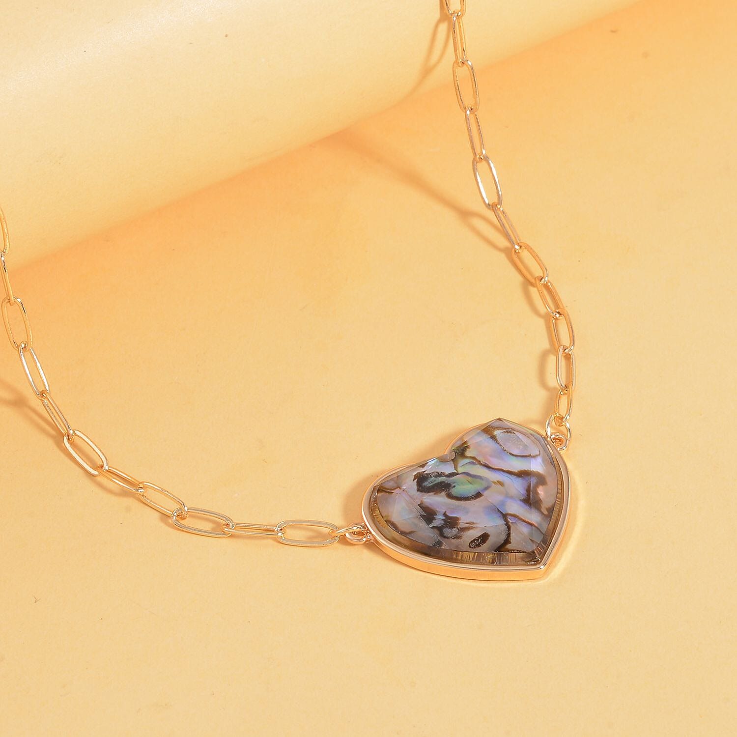 Designer Inspired Paper Clip Link Abalone Shell Heart Necklace (Size - 20 with 2 inch Extender)