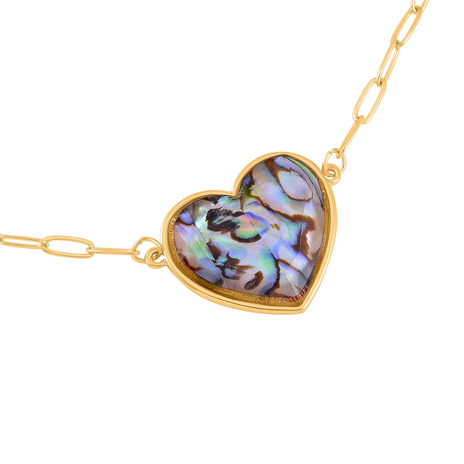 Designer Inspired Paper Clip Link Abalone Shell Heart Necklace (Size - 20 with 2 inch Extender)