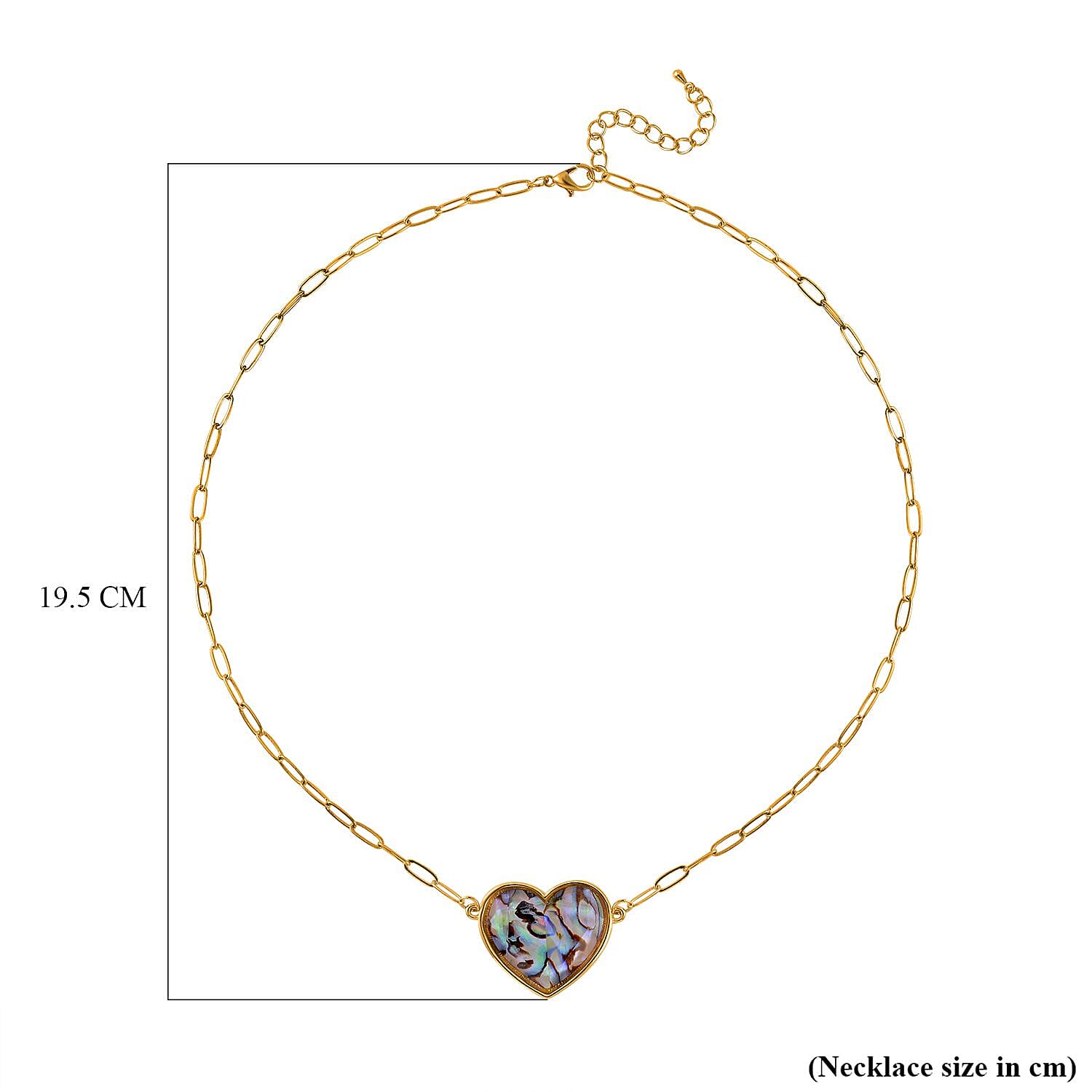 Designer Inspired Paper Clip Link Abalone Shell Heart Necklace (Size - 20 with 2 inch Extender)