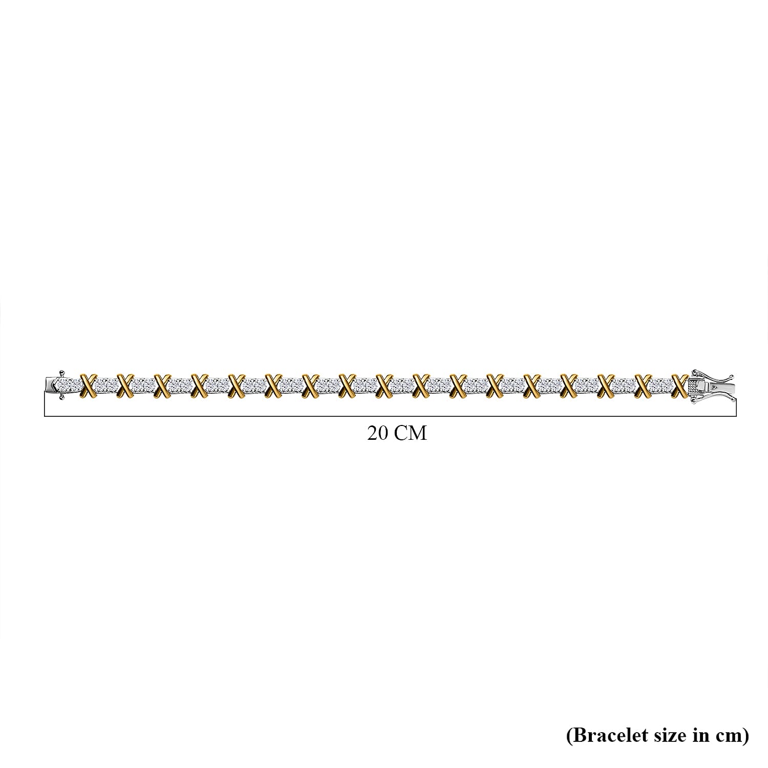 The Moissanite Kiss Tennis Bracelet (Size - 7) in 18K Gold Vermeil & Platinum Plated Sterling Silver, Silver Wt 11.00 Gms