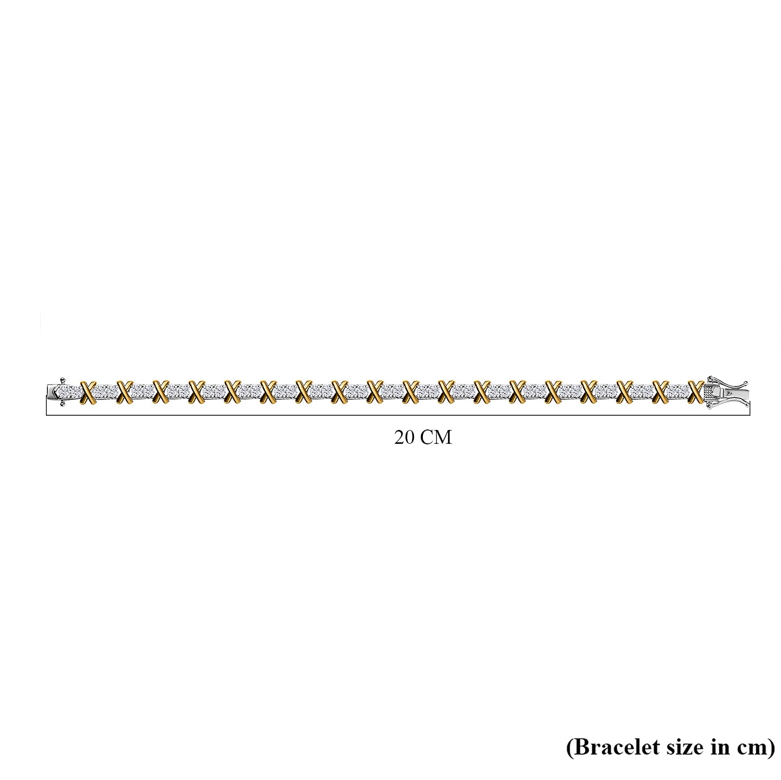 The Moissanite Kiss Tennis Bracelet (Size - 7.5) in 18K Yellow Gold Vermeil & Platinum Plated Sterling Silver, Silver Wt. 12 Gms.