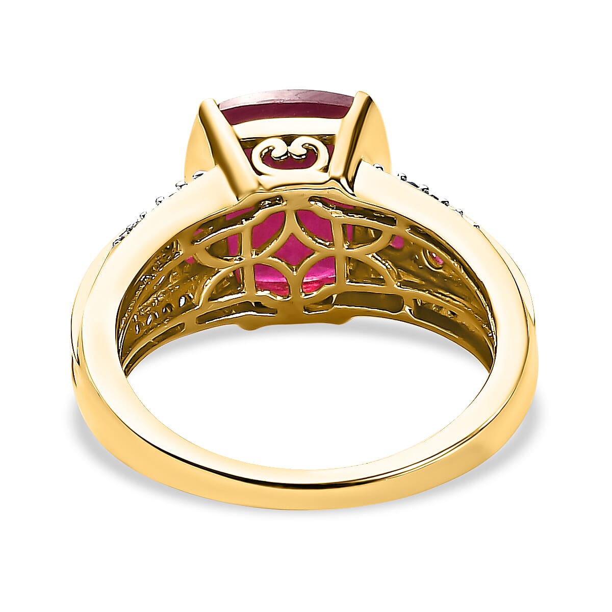 African Ruby and Natural Zircon Ring in 18K Yellow Gold Vermeil Plated Sterling Silver 5.31 Ct