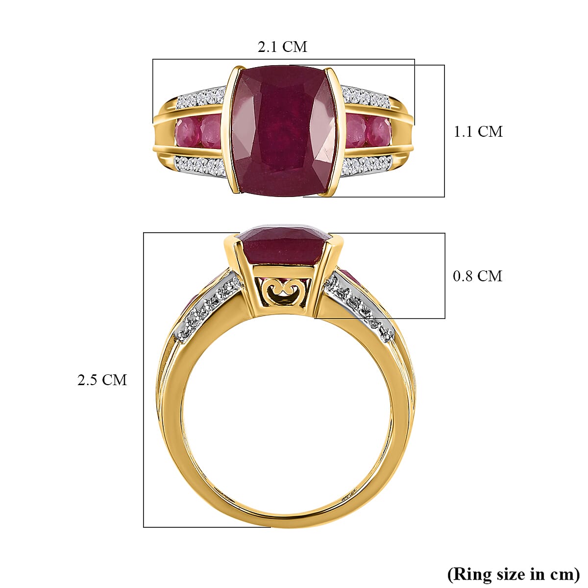 African Ruby and Natural Zircon Ring in 18K Yellow Gold Vermeil Plated Sterling Silver 5.31 Ct