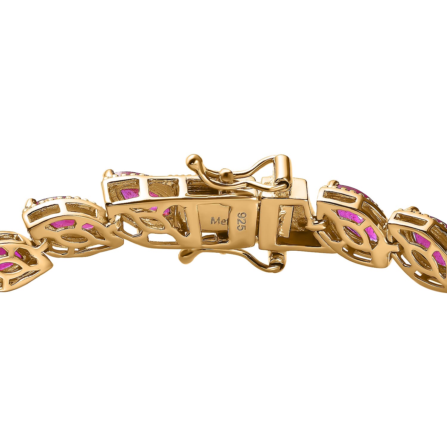 African Ruby Link Tennis Bracelet (Size - 7) in 18K Yellow Gold Vermeil Plated Sterling Silver 12.05 Ct, Silver Wt. 12.32 Gms
