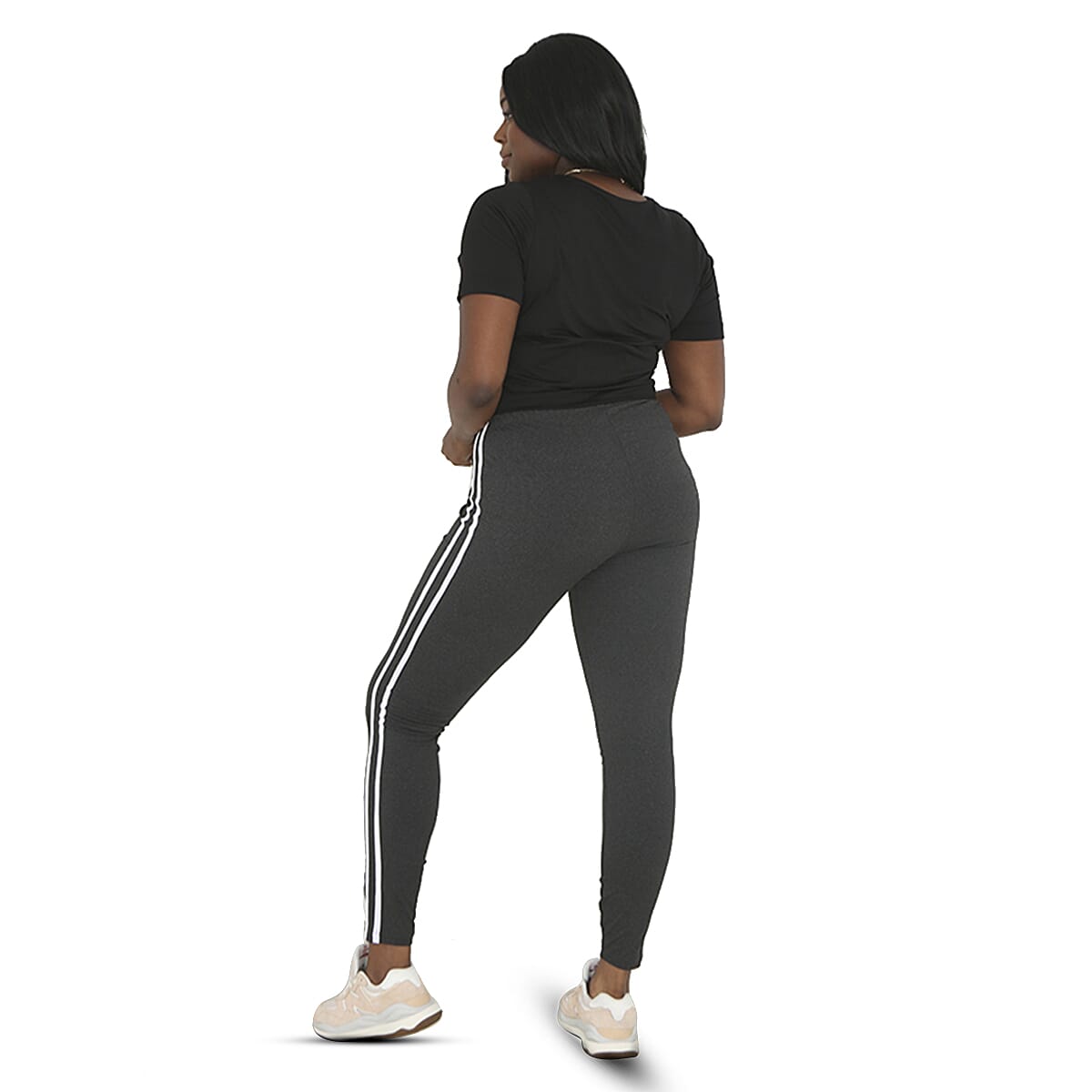 Closeout Deal - Brave Soul Curve Lightweight Soft Touch Stretchable Leggings with Side Stripe Detail (Size 16) - Charcoal