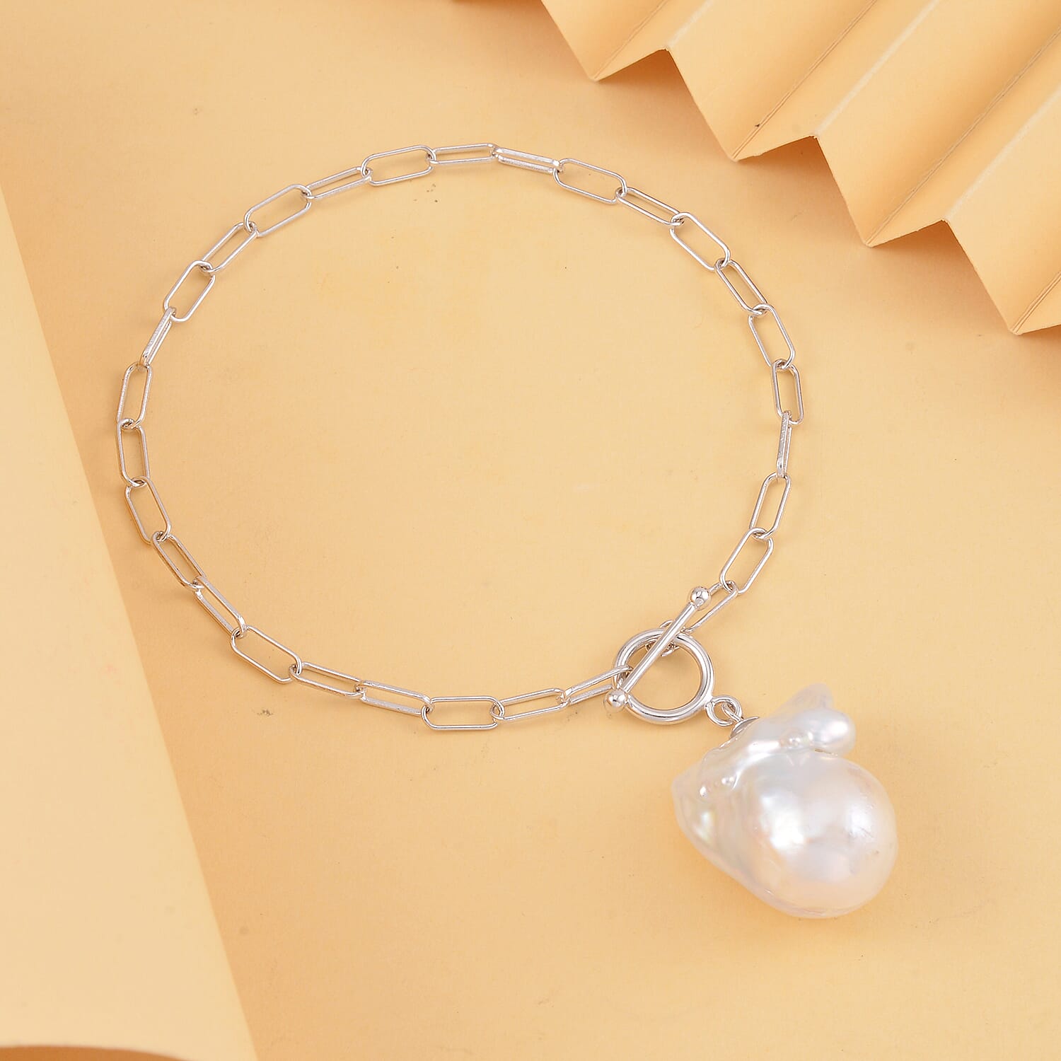 Limited Edition- AAA Baroque Pearl Bracelet (Size - 8) with T-Bar Clasp in Sterling Silver,