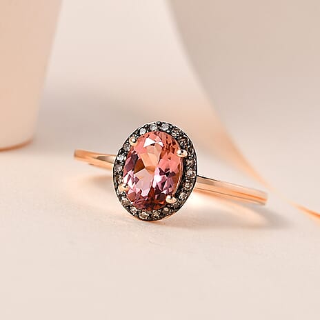 14K Rose Gold Blush Tourmaline & Champagne Diamond Ring 1.10 Ct.