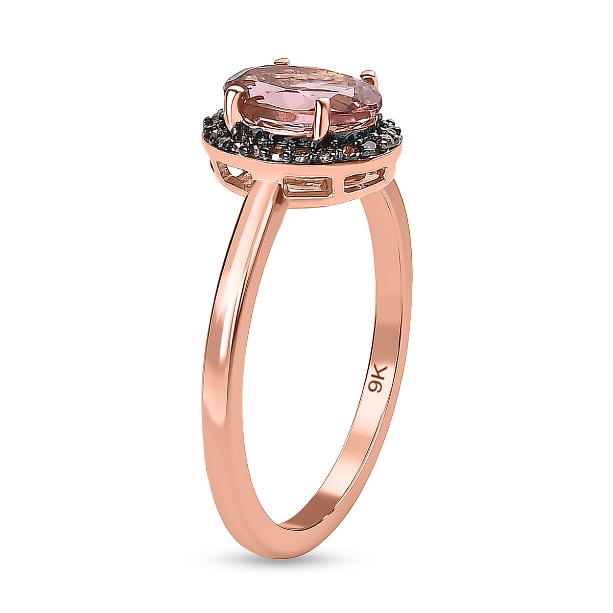 14K Rose Gold Blush Tourmaline & Champagne Diamond Ring 1.10 Ct.