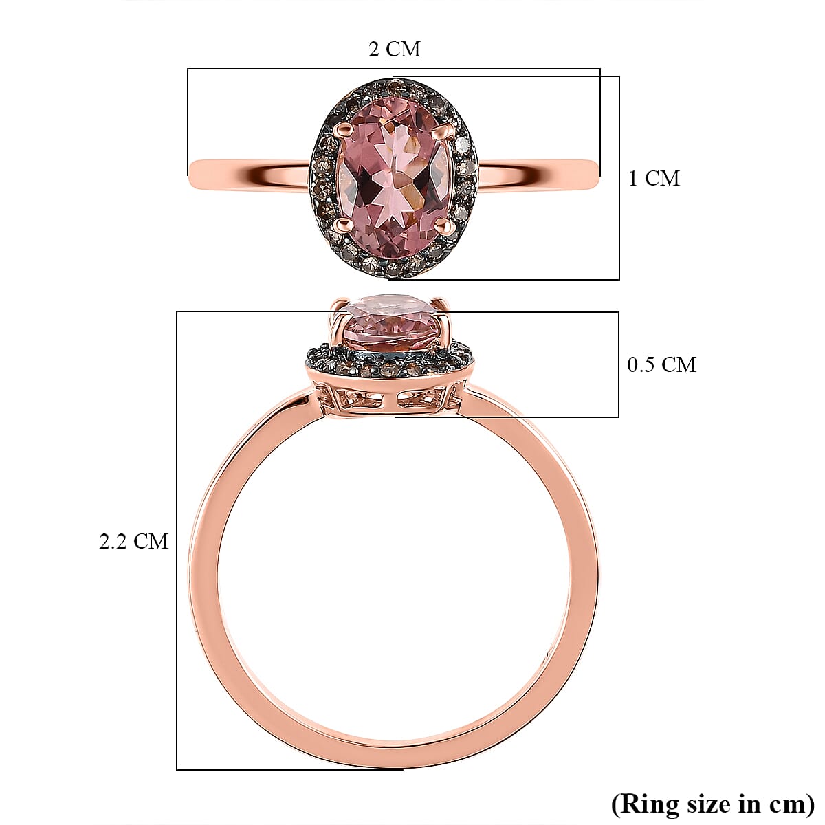 14K Rose Gold Blush Tourmaline & Champagne Diamond Ring 1.10 Ct.