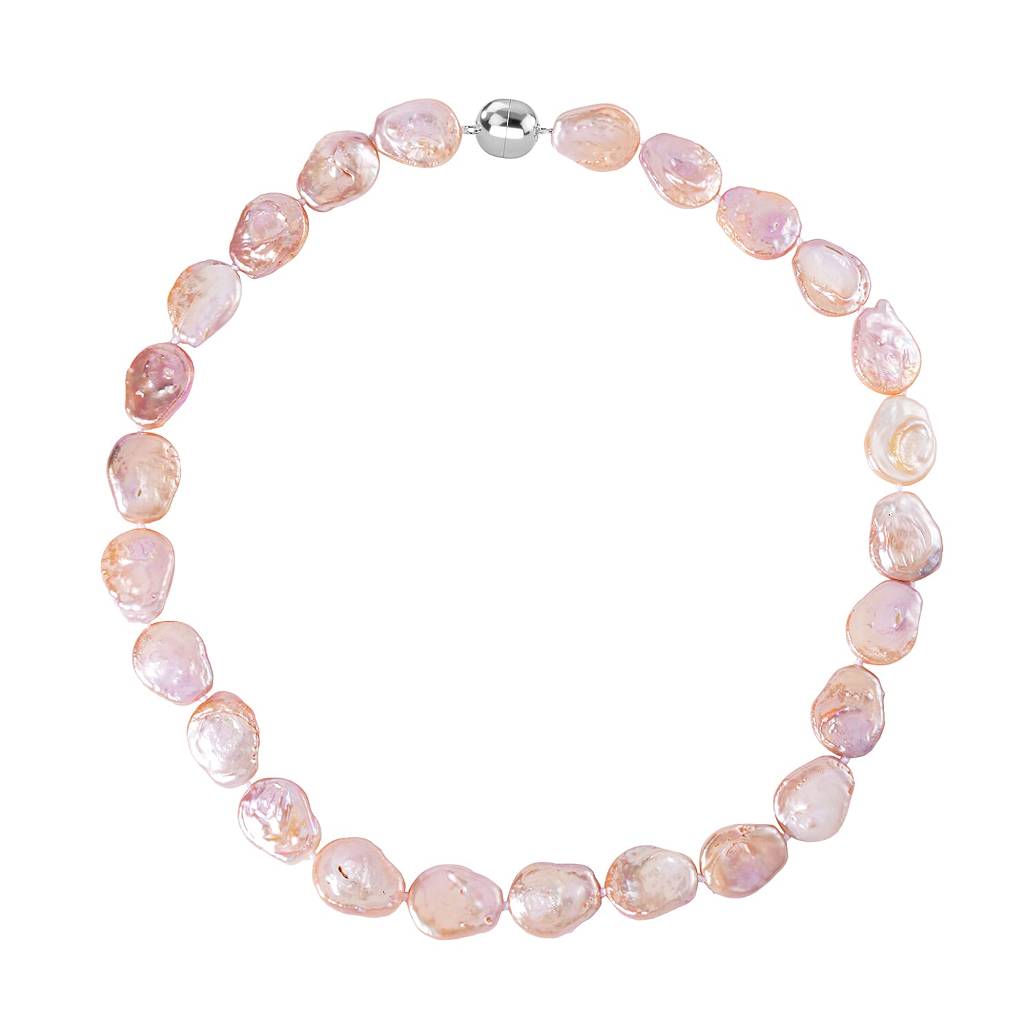 AAA Peach Keshi Pearl Necklace (Size - 20) in Rhodium Overlay with Magnetic Lock in Sterling Silver