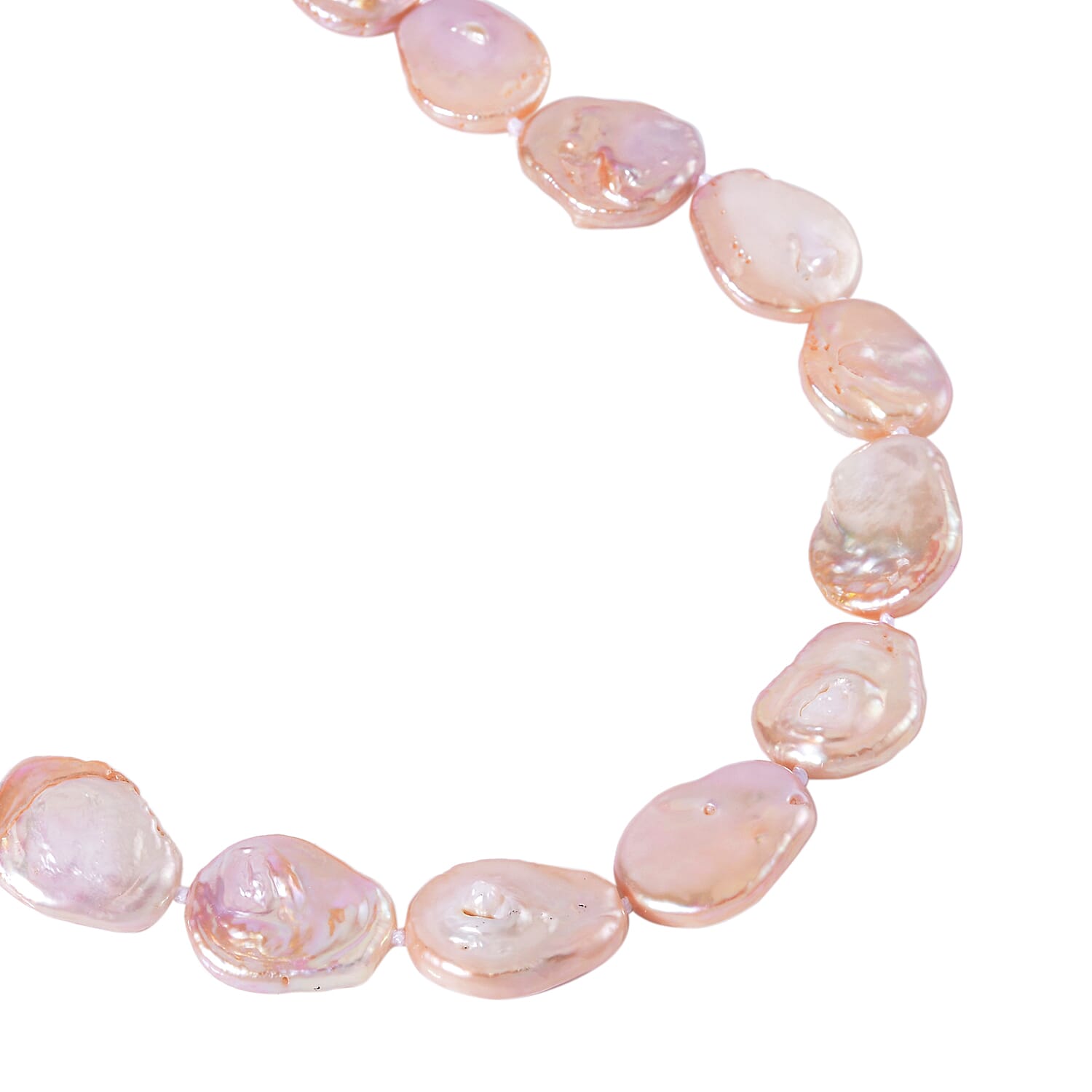 AAA Peach Keshi Pearl Necklace (Size - 20) in Rhodium Overlay with Magnetic Lock in Sterling Silver