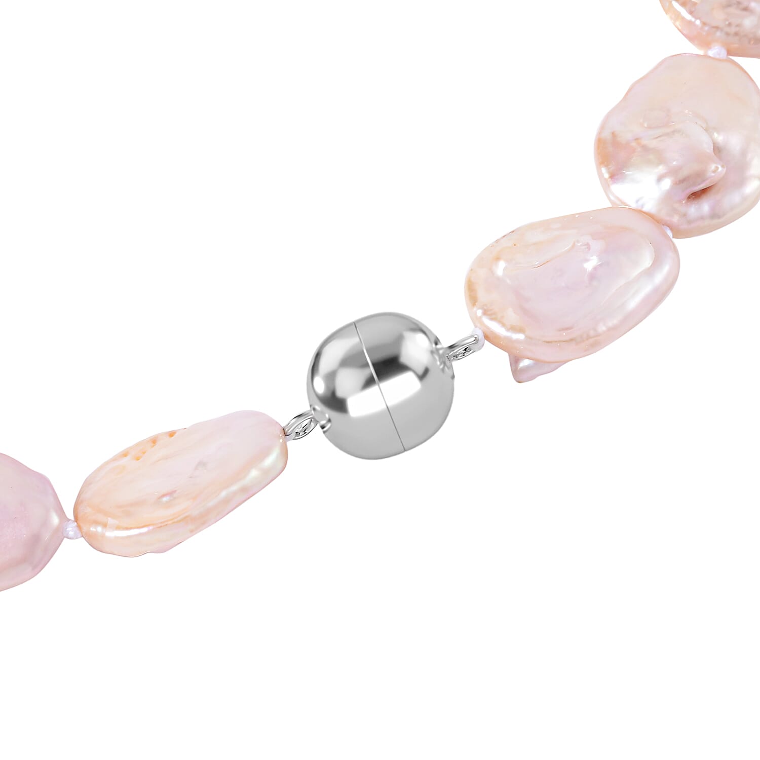 AAA Peach Keshi Pearl Necklace (Size - 20) in Rhodium Overlay with Magnetic Lock in Sterling Silver