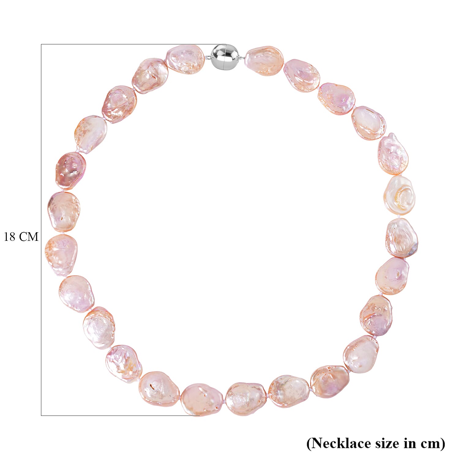AAA Peach Keshi Pearl Necklace (Size - 20) in Rhodium Overlay with Magnetic Lock in Sterling Silver