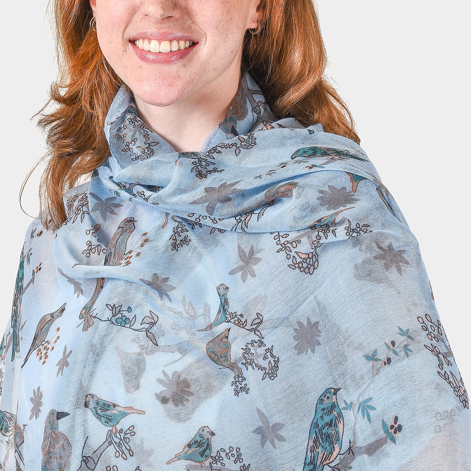 Closeout Deal - Bird Printed Scarf (Size 180x80 cm) - Cream