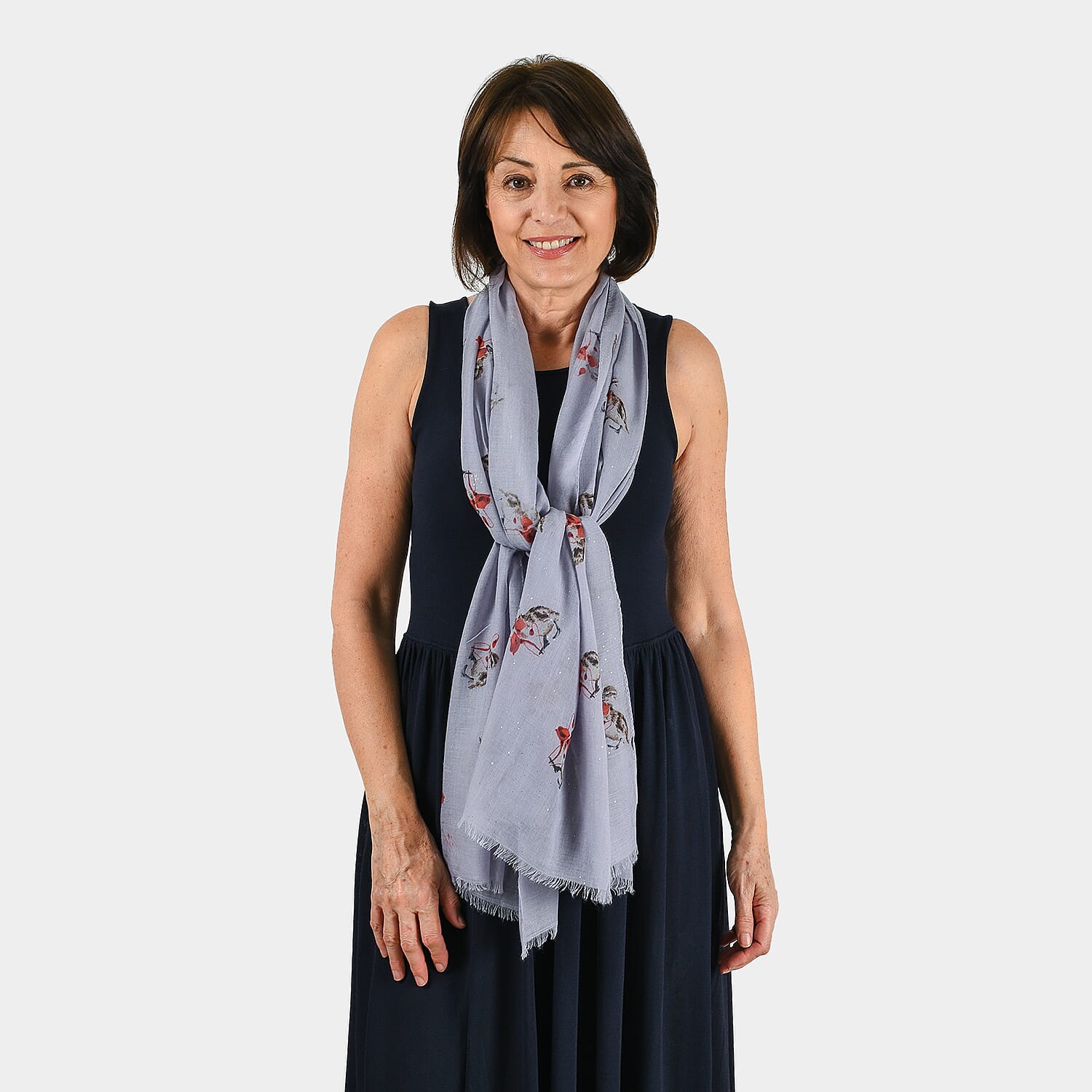 Closeout Deal - Baby Duckling Printed Scarf with Glitter (180x60 cm) - White