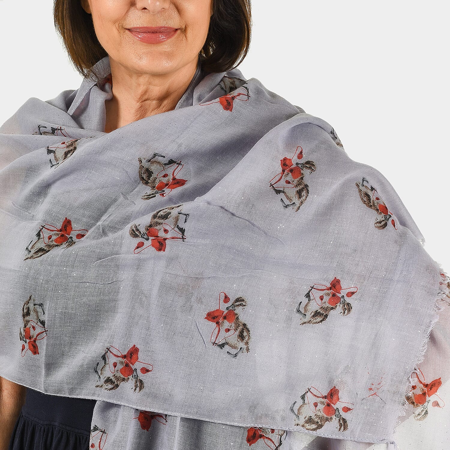 Closeout Deal - Baby Duckling Printed Scarf with Glitter (180x60 cm) - White