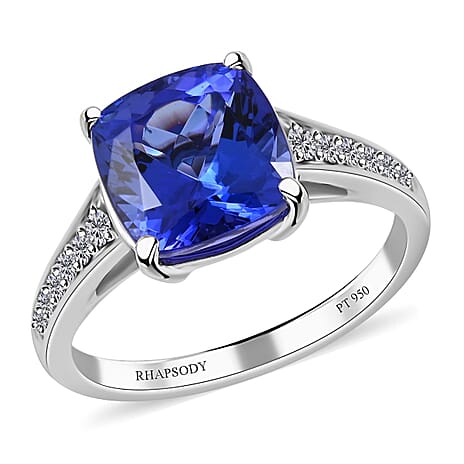 Certified and Appraised RHAPSODY 950 Platinum AAAA Tanzanite & Diamond (VS-EF) Ring 4.01 Ct, Platinum Wt. 5.33 Gms