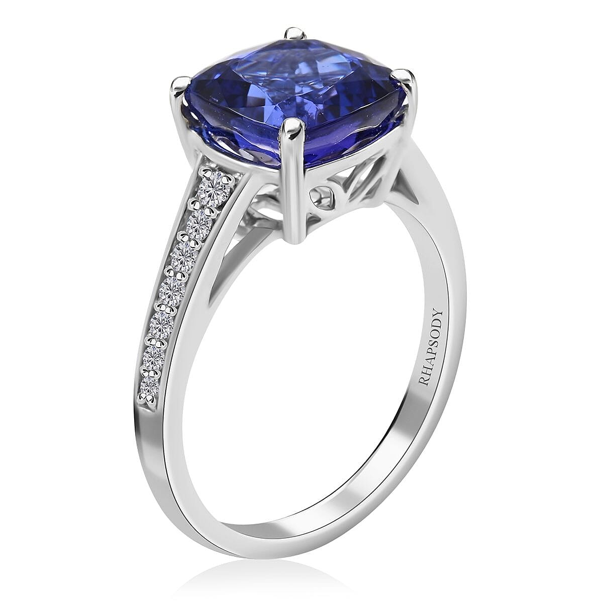 Certified and Appraised RHAPSODY 950 Platinum AAAA Tanzanite & Diamond (VS-EF) Ring 4.01 Ct, Platinum Wt. 5.33 Gms