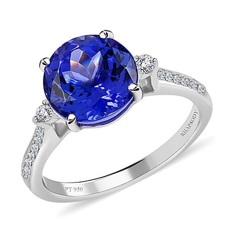 950 Platinu  AAAA  Tanzanite & White Diamond VS Ring 3.25 Ct, Platinum Wt. 4.79 Gms