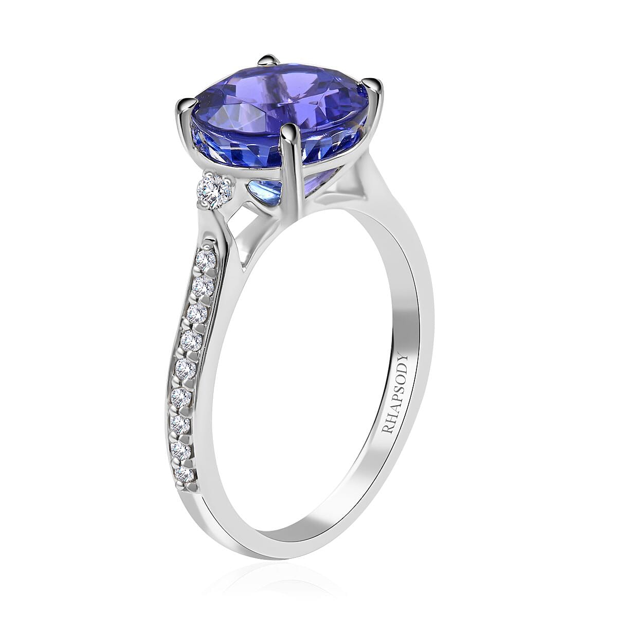 Rhapsody 950 Platinum AGI Certified AAAA Tanzanite & White Diamond (VS-EF) Ring 3.25 Ct, Platinum Wt. 4.70 Gms.