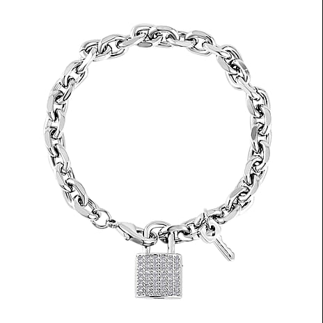 Designer Inspired Simulated Diamond Bracelet (Size - 7.5) in Silver Tone