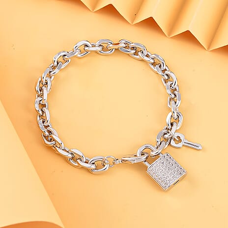 Designer Inspired Simulated Diamond Bracelet (Size - 7.5) in Silver Tone