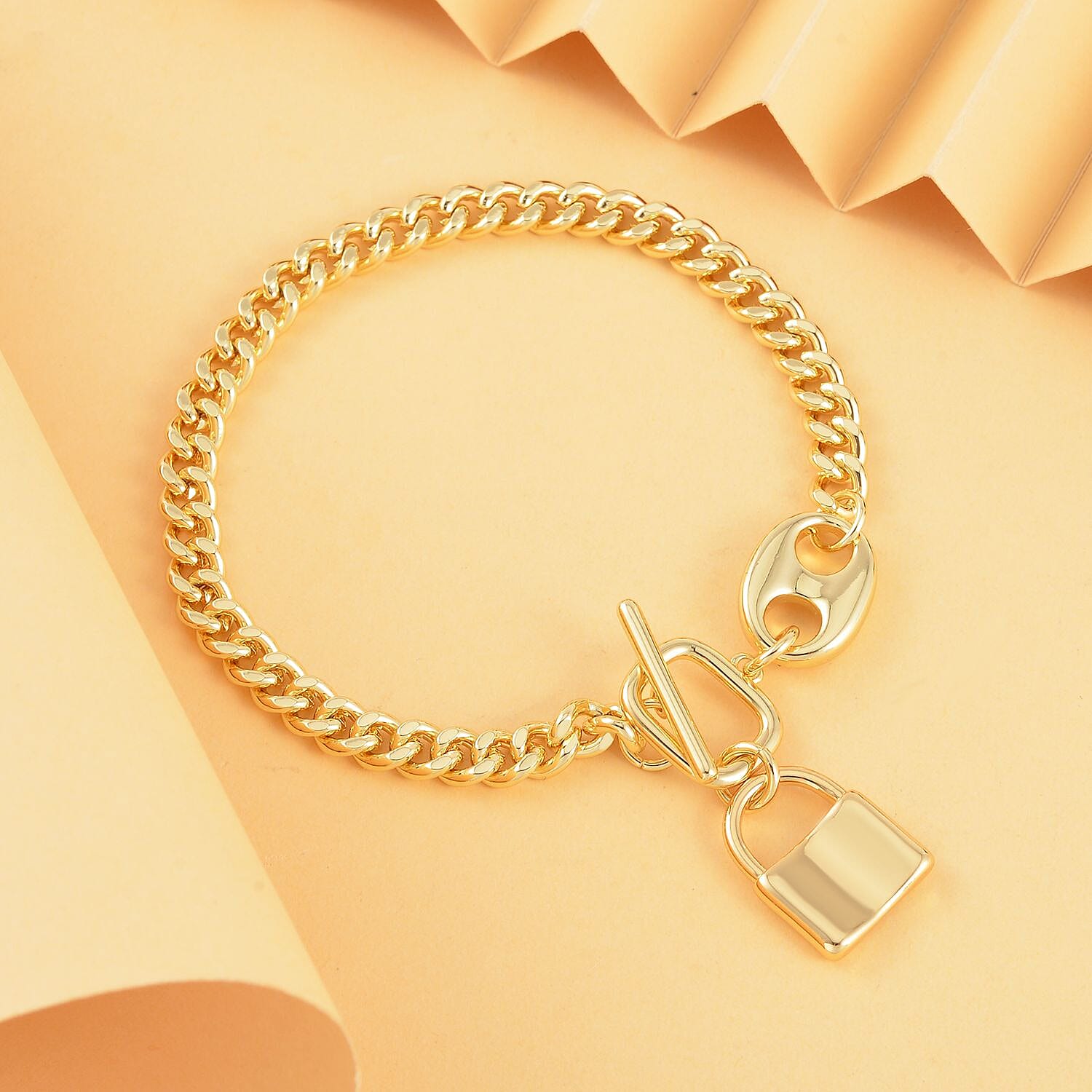 Designer Bracelet Gold Tone (Size 7.5) with T-Bar Clasp