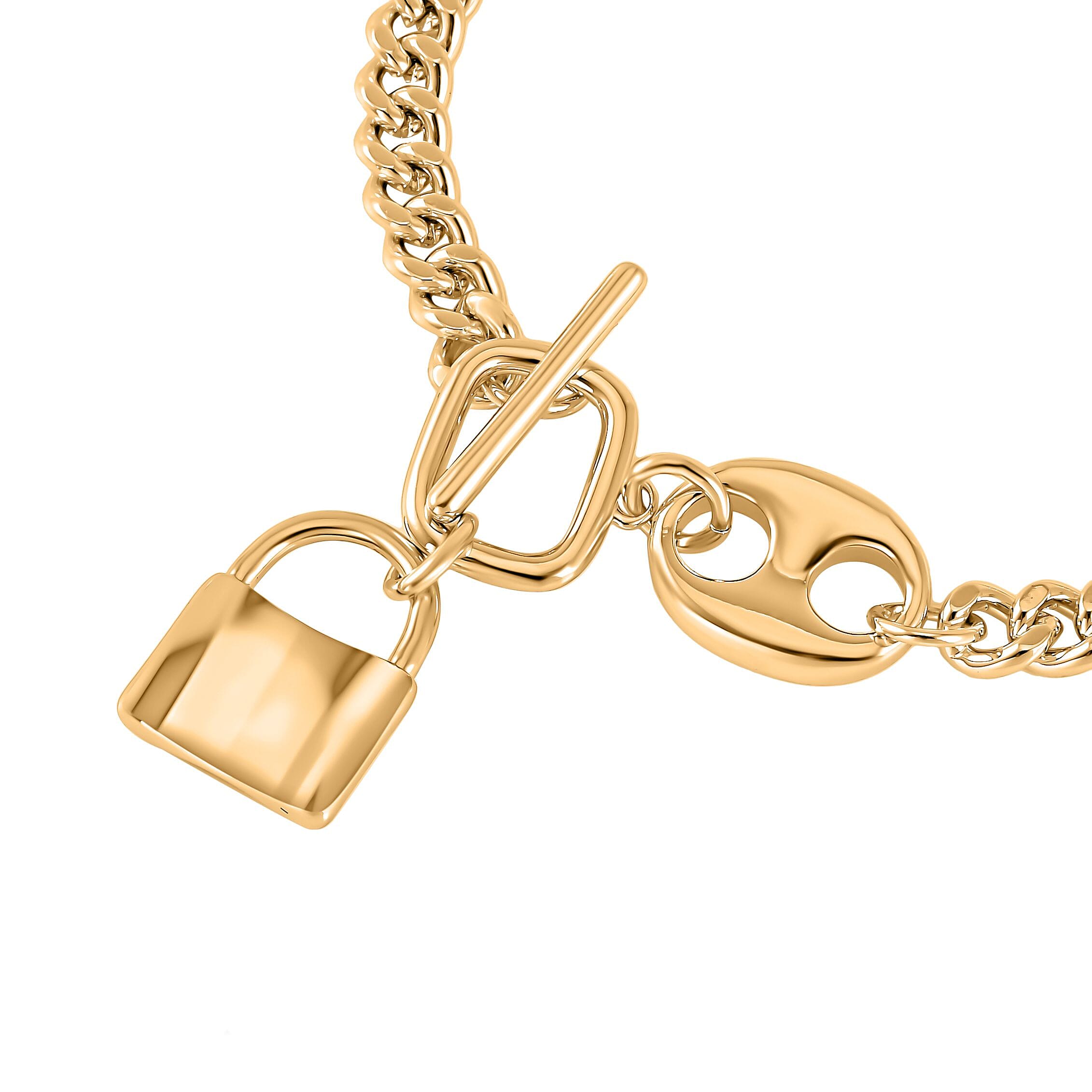 Designer Bracelet Gold Tone (Size 7.5) with T-Bar Clasp