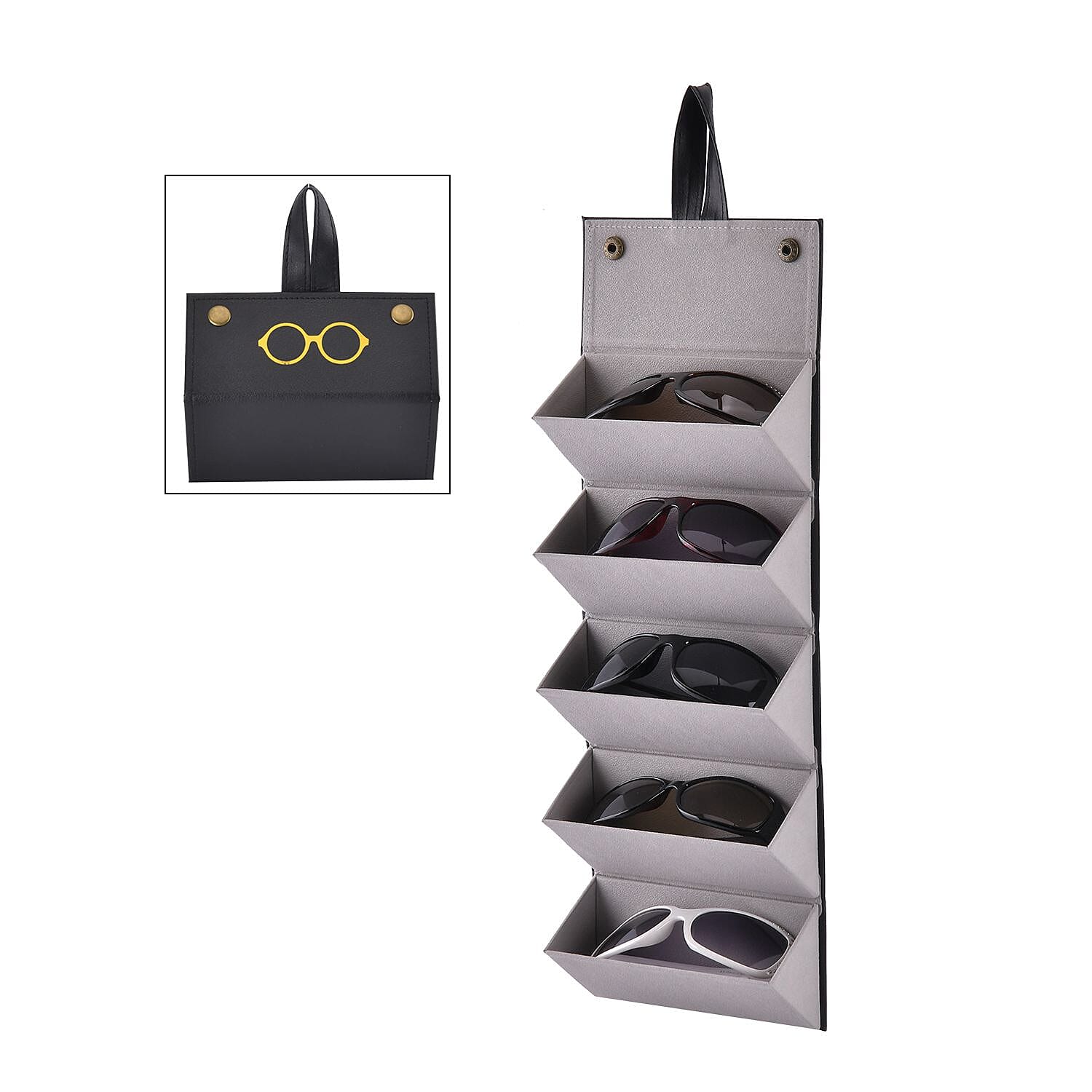 Sunglass Pattern Velvet Travel Organizer with 5 Sunglass Slots  - Black - Yellow