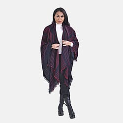 Closeout Deal V-Neck Stripe Poncho (One Size) - Grey - Black