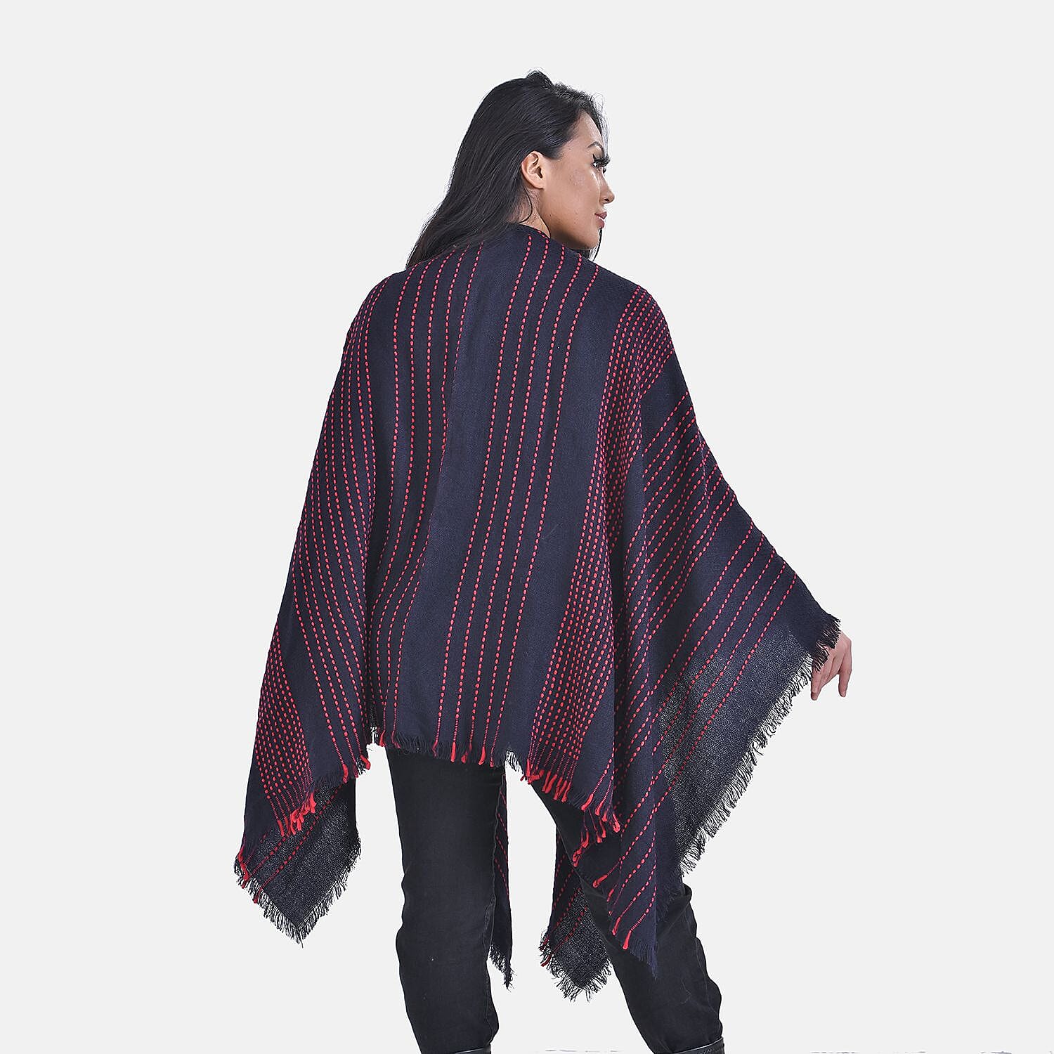 Closeout Deal Printed Poncho (One Size) - Red