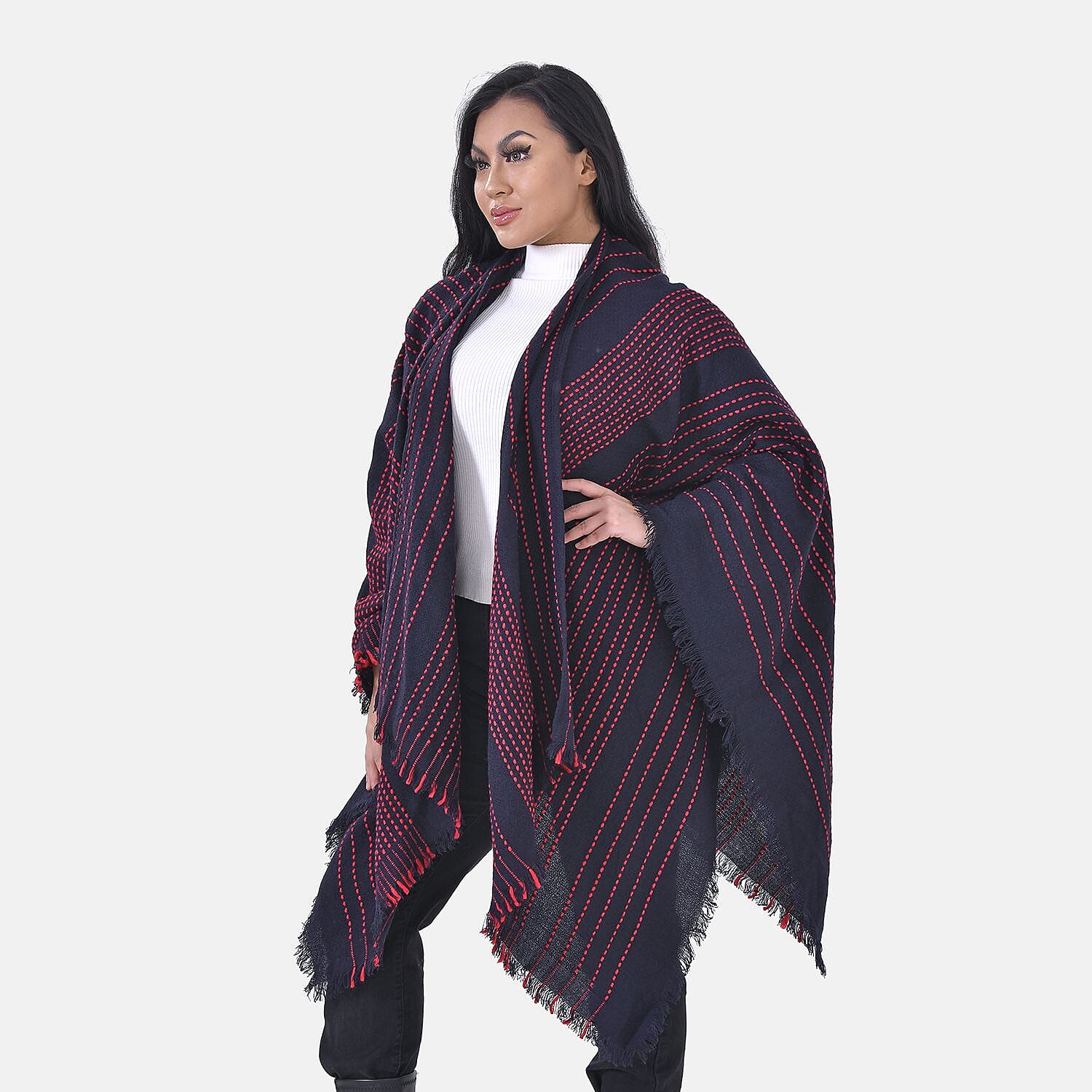 Closeout Deal Printed Poncho (One Size) - Red