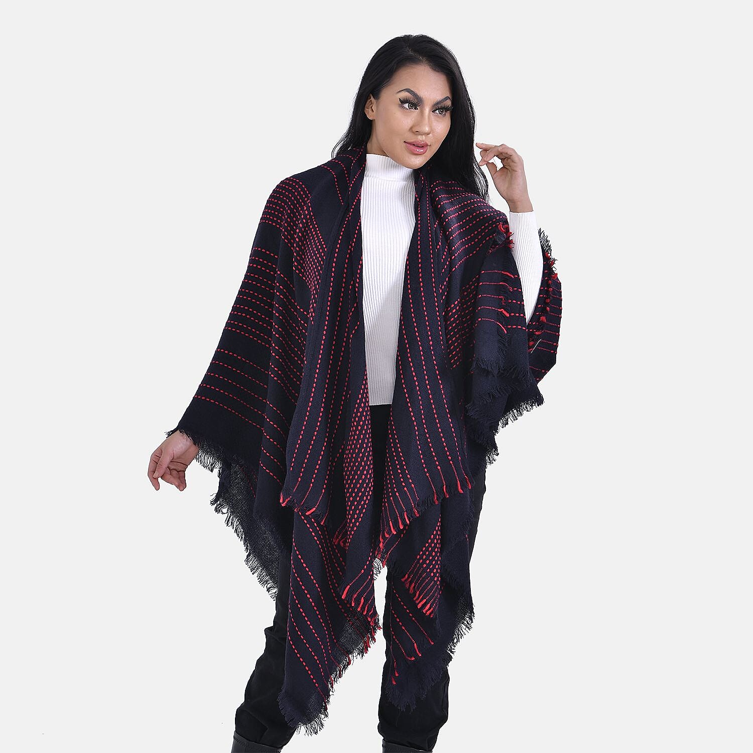 Closeout Deal Printed Poncho (One Size) - Red