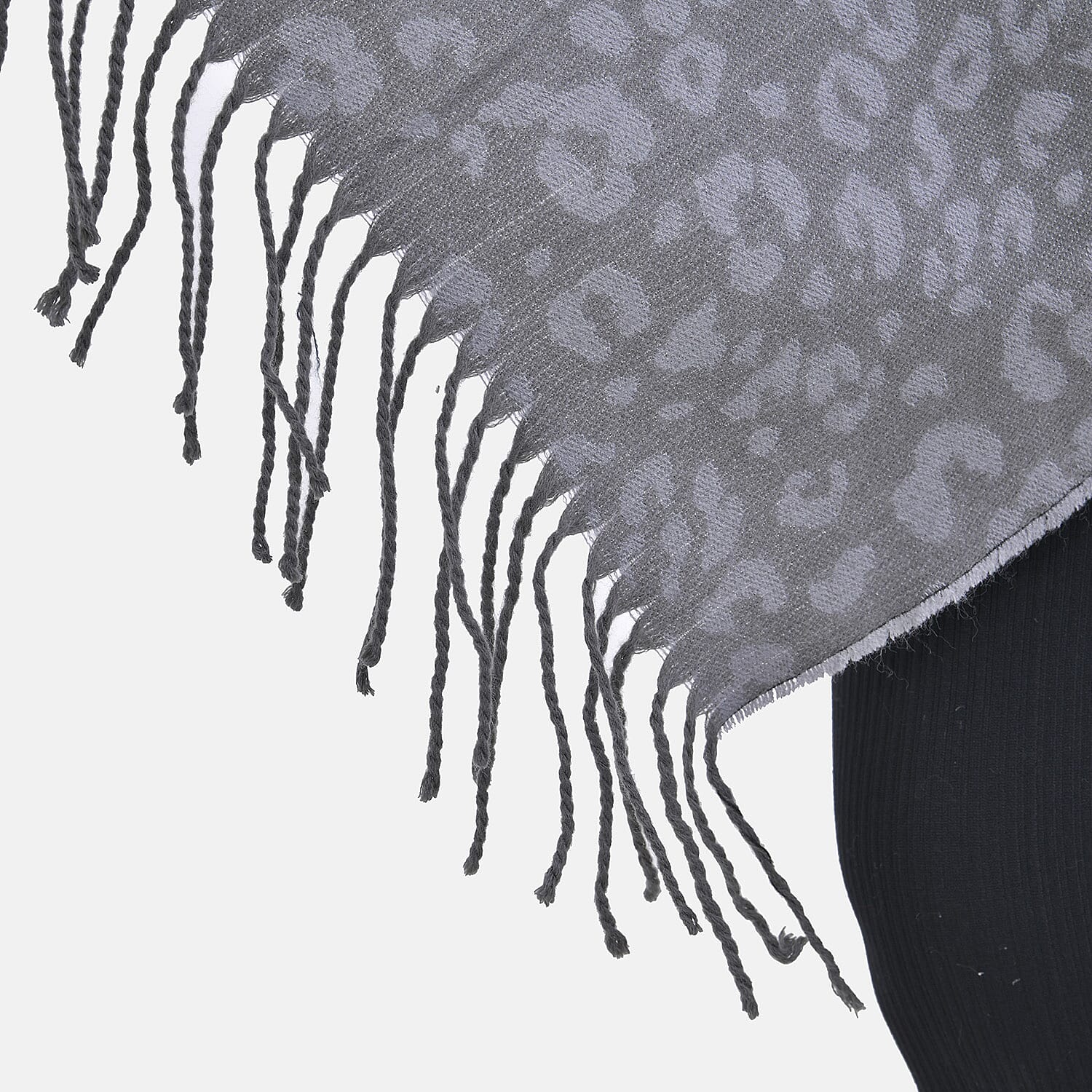 Closeout Deal - Leopard - Stripe Pattern V-Neck Poncho (One Size) - Grey - Black