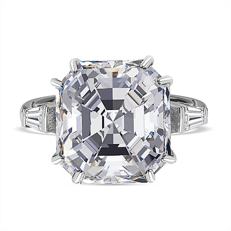 Moissanite Ring in Rhodium Overlay Sterling Silver 9.53 Ct.