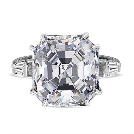 Moissanite Ring in Rhodium Overlay Sterling Silver 9.26 Ct.