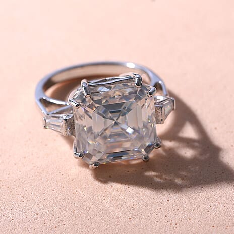 Moissanite Ring in Rhodium Overlay Sterling Silver 9.53 Ct.