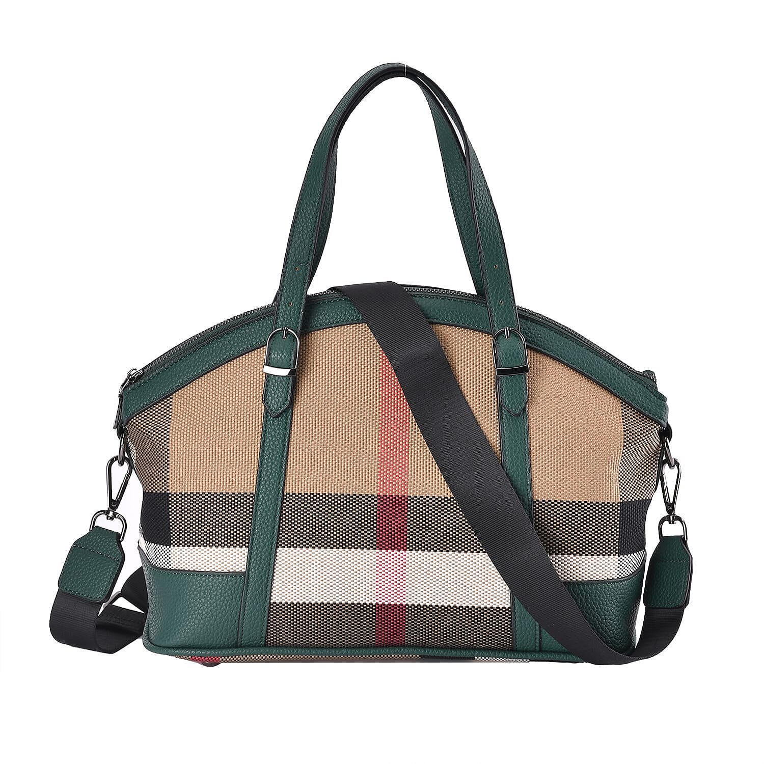 Plaid Pattern Medium Tote Bag with Detachable Shoulder Strap - Green