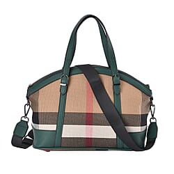 Plaid Pattern Medium Tote Bag with Detachable Shoulder Strap - Tan
